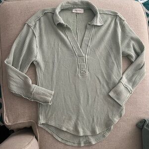 Pink Rose Green Ribbed Shirt